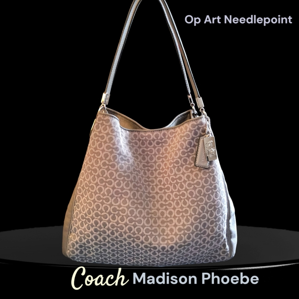 Coach Madison Phoebe Op Art Needlepoint Shoulder Bag - Hobo Style 26281